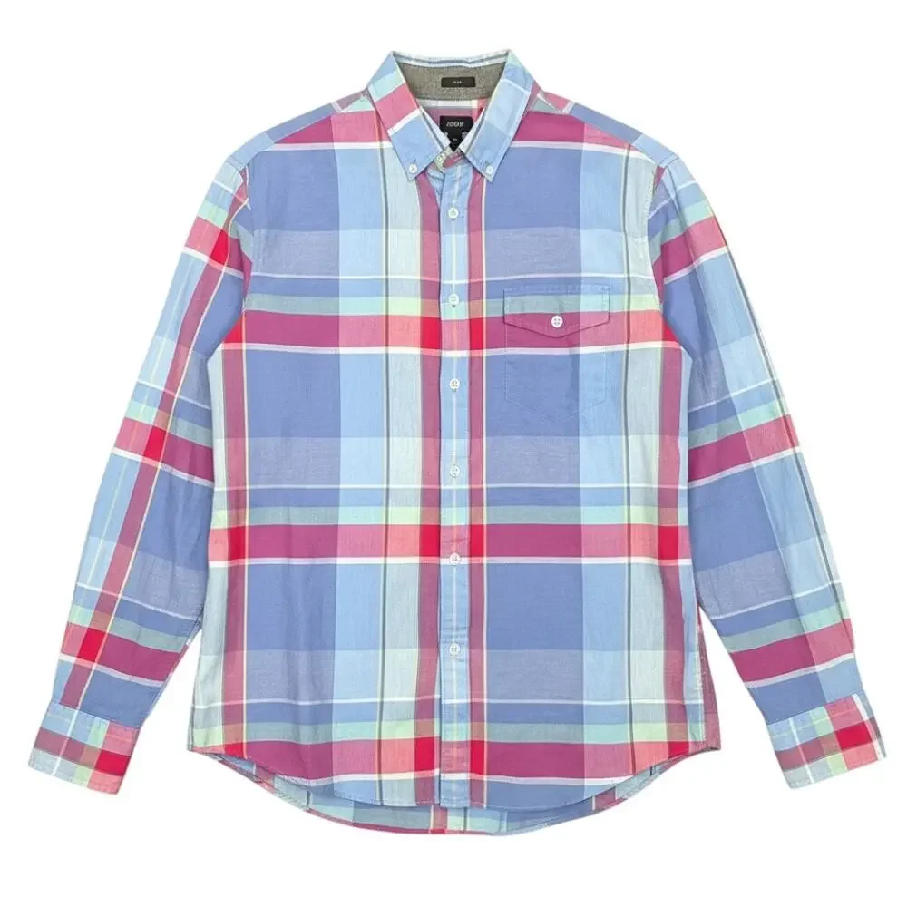J Crew Shirt Mens Large Blue Red Plaid Slim Button Up Casual Work Long Sleeve